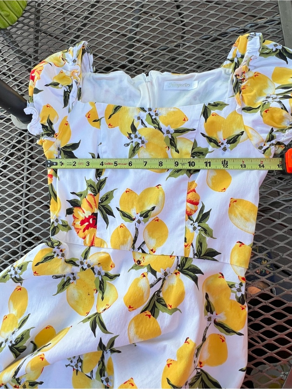 Hanpce’irs Retro Lemon/Floral Dress : Ruffle trim : Small puff Sleeve Size M - Picture 10 of 14